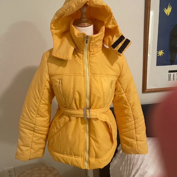 Columbia Jackets & Blazers - Vintage Columbia Belted Ski Jacket - detachable hood - Sunshine Yellow XSmall